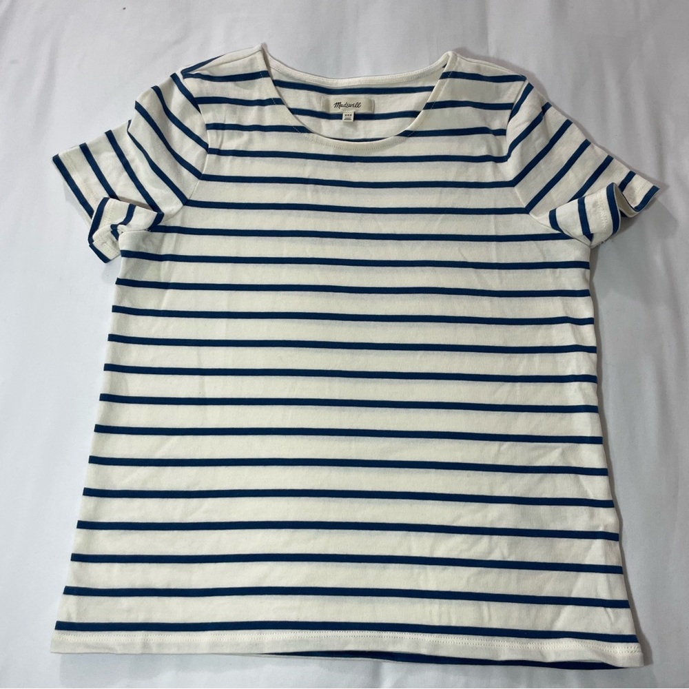 MADEWELL white and navy blue striped blouse